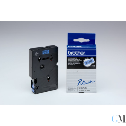Original Brother TC-501 DirectLabel schwarz auf blau 12mm x 7,7m