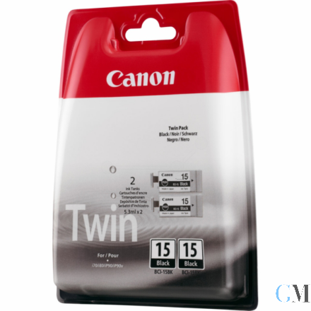 Original Canon 8190A002/BCI-15BK Tintenpatrone schwarz Doppelpack, 2x80 Seiten/5% 5.3ml VE=2