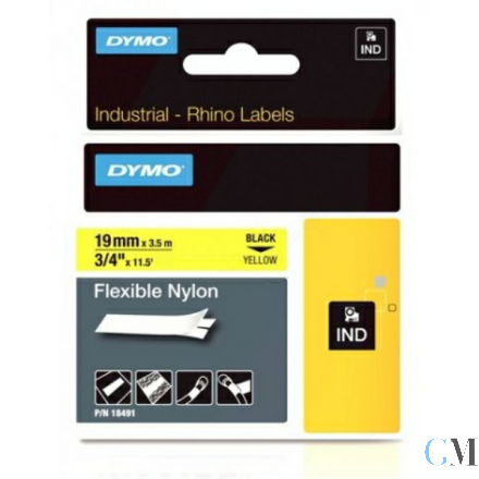 Original Dymo 18757/S0718090 Farbband Nylonband schwarz auf gelb 19mm x 3,5m