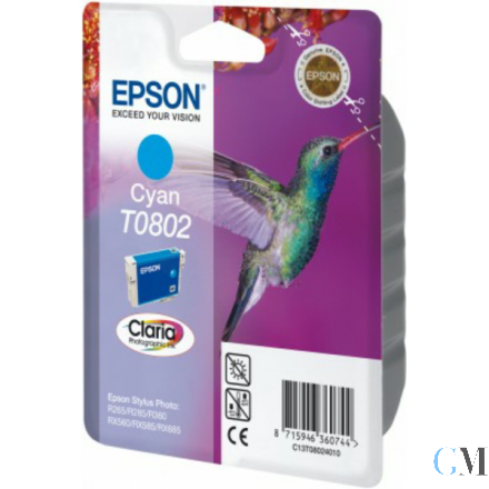 Original Epson C13T08024011/T0802 Tintenpatrone cyan, 435 Seiten ISO/IEC 24711 7.4ml