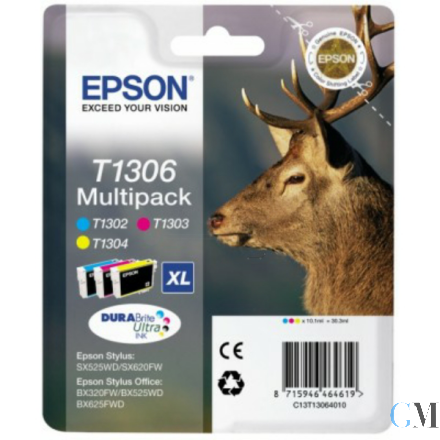 Original Epson C13T13064010/T1306 Tintenpatrone MultiPack C,M,Y XL 3x10.1ml VE=3