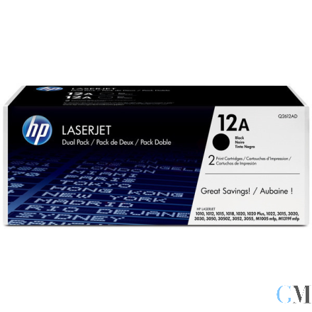Original HP Q2612AD/12AD Tonerkartusche schwarz Doppelpack, 2x2.000 Seiten/5% VE=2