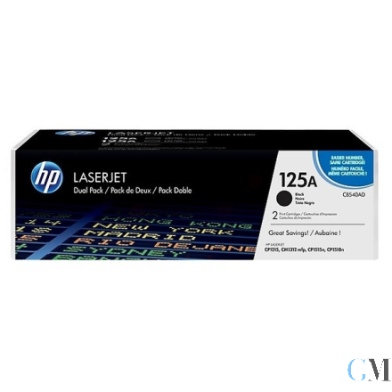 Original HP CB540AD/125A Tonerkartusche schwarz Doppelpack, 2x2.200 Seiten/5% VE=2