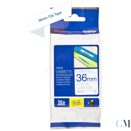 Original Brother TZE-263 DirectLabel blau auf weiss Laminat 36mm x 8m