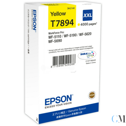 Original Epson C13T789440/T7894XXL Tintenpatrone gelb extra High-Capacity XXL, 4.000 Seiten 34ml