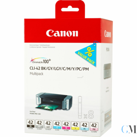 Original Canon 6384B010/CLI-42 Tintenpatrone MultiPack Bk,C,M,Y,LC,LM, GY,LGY 835 Fotos 8x13ml VE=8