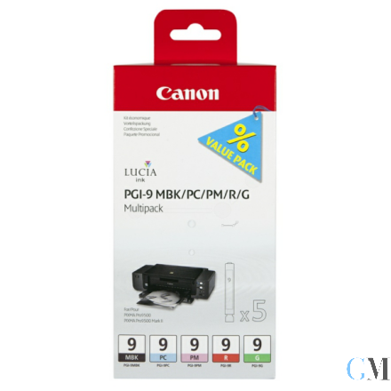 Original Canon 1033B013/PGI-9 Tintenpatrone MultiPack MBK,PC,PLM,R,G, 5x150 Seiten VE=5