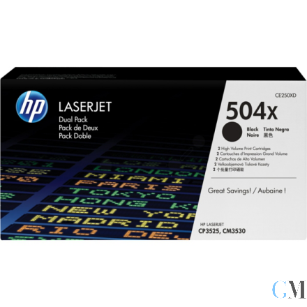 Original HP CE250XD/504X Tonerkartusche schwarz High-Capacity Doppelpack, 2x10.500 Seiten ISO/IEC 19798 VE=2