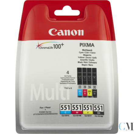 Original Canon 6509B008/CLI-551 Tintenpatrone MultiPack Bk,C,M,Y 7ml 495pg + 3x315pg VE=4