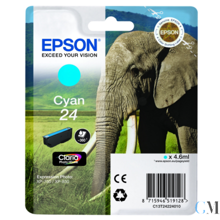Original Epson C13T24224010/24 Tintenpatrone cyan, 360 Seiten 4,6ml