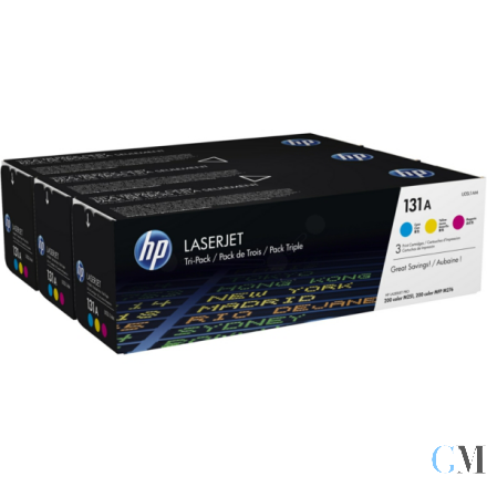 Original HP U0SL1AM/131A Tonerkartusche Rainbow-Kit (c,m,y), 3x1.800 Seiten ISO/IEC 19798 VE=3