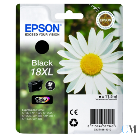 Original Epson C13T18114010/18XL Tintenpatrone schwarz High-Capacity, 470 Seiten 11.5ml