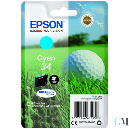 Original Epson C13T34624010/34 Tintenpatrone cyan, 300 Seiten 4,2ml