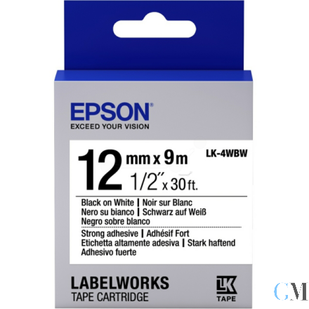 Original Epson C53S654016/LK-4WBW Farbband schwarz auf weiss extra adhesive 12mm x 9m