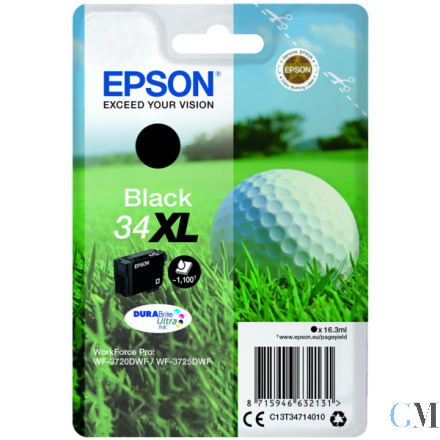 Original Epson C13T34714010/34XL Tintenpatrone schwarz High-Capacity, 1.100 Seiten 16,3ml