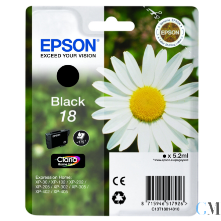 Original Epson C13T18014012/18 Tintenpatrone schwarz, 175 Seiten 5ml
