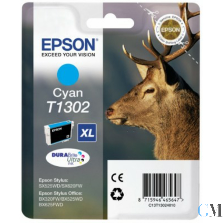 Original Epson C13T13024012/T1302 Tintenpatrone cyan XL, 765 Seiten 10,1ml