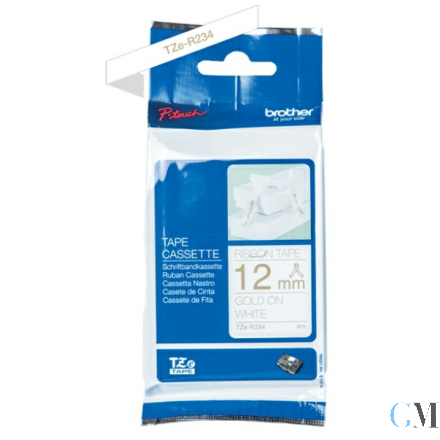 Original Brother TZE-R234 DirectLabel gold auf weiss nicht klebend textil 12mm x 4m