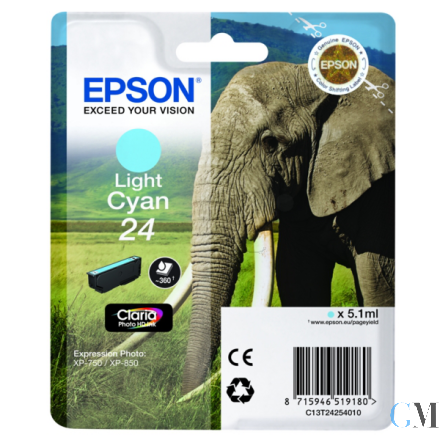 Original Epson C13T24254012/24 Tintenpatrone cyan hell, 360 Seiten 5,1ml