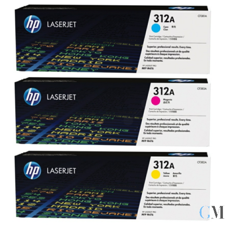 Original HP CF440AM/312A Tonerkartusche MultiPack cyan magenta gelb, 3x2.700 Seiten ISO/IEC 19798 VE=3