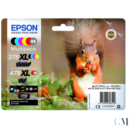 Original Epson C13T379D4010/378XL/478XL Tintenpatrone MultiPack High-Capacity Bk,C,M,Y,R,GY 11,2ml +3x9,3ml + 10,2ml + 11,2ml VE=6