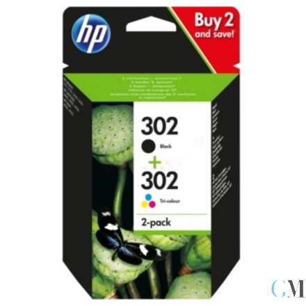 Original HP X4D37AE/302 Druckkopfpatrone Multipack schwarz + color 170pg + 150pg VE=2