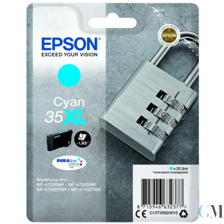 Original Epson C13T35924010/35XL Tintenpatrone cyan High-Capacity, 1.900 Seiten 20,3ml