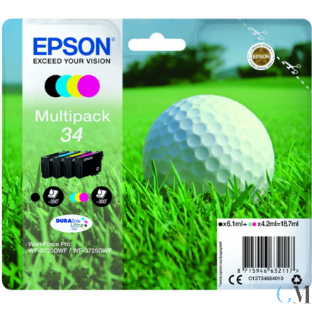 Original Epson C13T34664010/34 Tintenpatrone MultiPack Bk,C,M,Y 6,1ml + 3x4,2ml VE=4