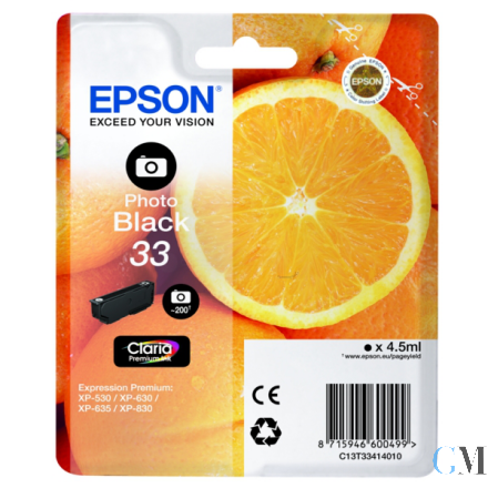 Original Epson C13T33414012/33 Tintenpatrone schwarz foto, 200 Seiten ISO/IEC 19752 200 Fotos 4,5ml
