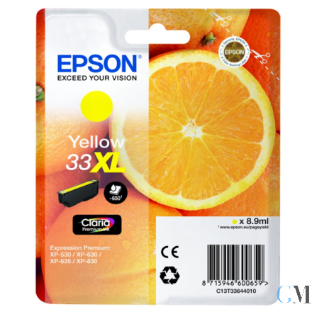 Original Epson C13T33644012/33XL Tintenpatrone gelb High-Capacity, 650 Seiten ISO/IEC 19752 8,9ml