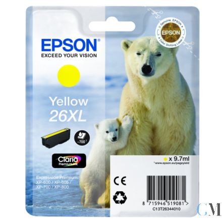 Original Epson C13T26344012/26XL Tintenpatrone gelb High-Capacity XL, 700 Seiten 9,7ml