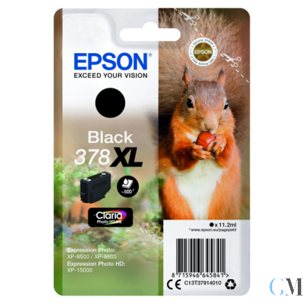 Original Epson C13T37914010/378XL Tintenpatrone schwarz High-Capacity, 500 Seiten 11,2ml
