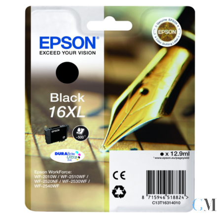 Original Epson C13T16314012/16XL Tintenpatrone schwarz High-Capacity XL, 500 Seiten 12,9ml