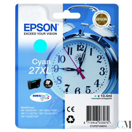 Original Epson C13T27124012/27XL Tintenpatrone cyan High-Capacity, 1.100 Seiten 10,4ml