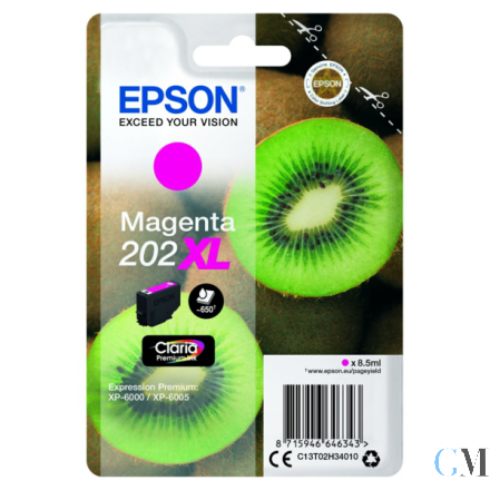Original Epson C13T02H34020/202XL Tintenpatrone magenta High-Capacity Blister Acustic Magnetic, 650 Seiten 8,5ml