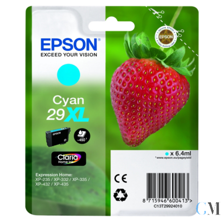 Original Epson C13T29924012/29XL Tintenpatrone cyan High-Capacity, 450 Seiten ISO/IEC 19752 6,4ml