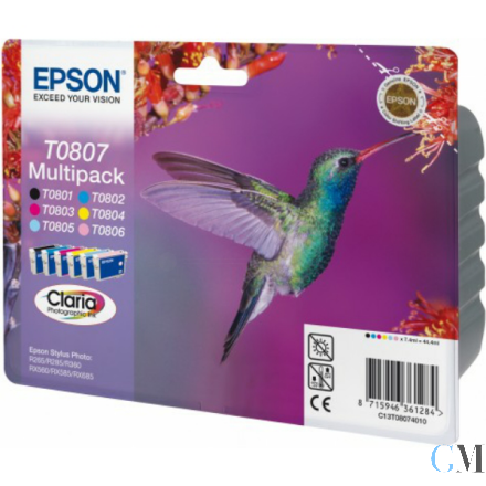 Original Epson C13T08074010/T0807 Tintenpatrone MultiPack Bk,C,M,Y,LC,LM, 6x220 Seiten 6x7,4ml VE=6