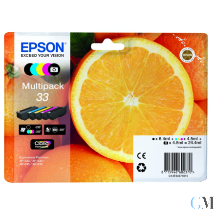 Original Epson C13T33374011/33 Tintenpatrone MultiPack Bk,C,M,Y,PBK EasyMail 6,4ml+4x4,5ml VE=5