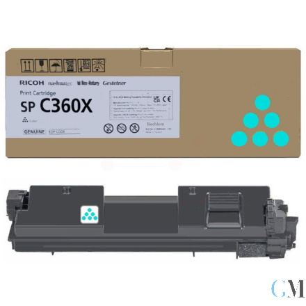 Original Ricoh 408251/SPC360X Toner-Kit cyan extra High-Capacity, 9.000 Seiten ISO/IEC 19752