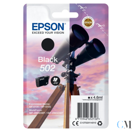 Original Epson C13T02V14010/502 Tintenpatrone schwarz, 210 Seiten 4,6ml