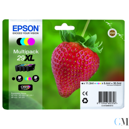 Original Epson C13T29964012/29XL Tintenpatrone MultiPack Bk,C,M,Y High-Capacity 11,3ml + 3x6,4ml VE=4