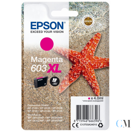 Original Epson C13T03A34010/603XL Tintenpatrone magenta High-Capacity, 350 Seiten 4ml