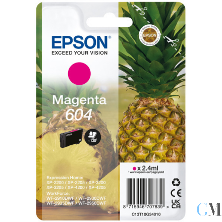 Original Epson C13T10G34010/604 Tintenpatrone magenta, 130 Seiten 2,4ml