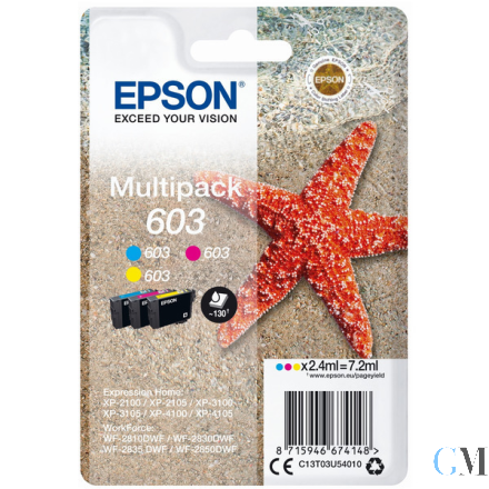 Original Epson C13T03U54010/603 Tintenpatrone MultiPack C,M,Y, 3x130 Seiten ISO/IEC 24711 7.2ml VE=3