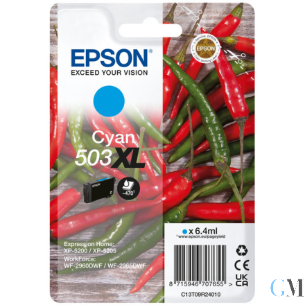 Original Epson C13T09R24010/503XL Tintenpatrone cyan High-Capacity, 470 Seiten 6,4ml