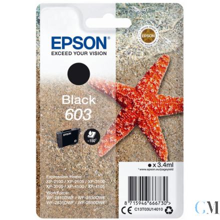 Original Epson C13T03U14010/603 Tintenpatrone schwarz, 150 Seiten 3.4ml