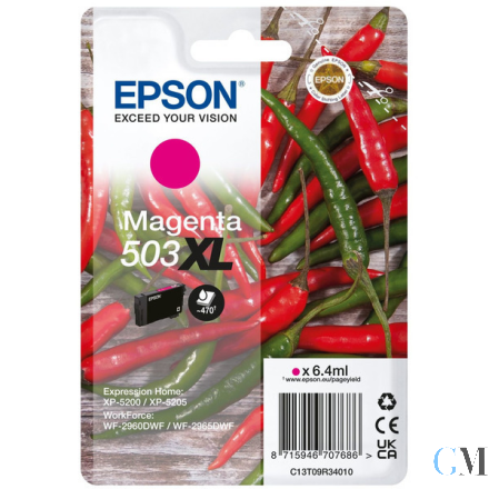 Original Epson C13T09R34010/503XL Tintenpatrone magenta High-Capacity, 470 Seiten 6,4ml