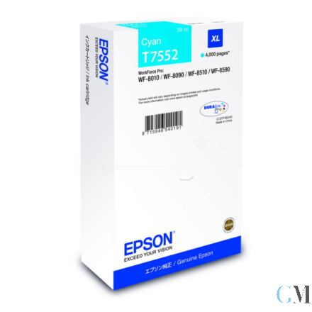 Original Epson C13T75524N/T7552 Tintenpatrone cyan, 4.000 Seiten 39ml