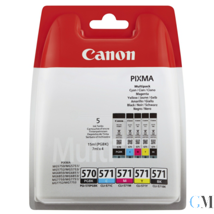 Original Canon 0372C006/PGI-570CLI-571 Tintenpatrone MultiPack 1xPGI BK + 1xCLI Bk,C,M,Y 15ml + 4x7ml VE=5