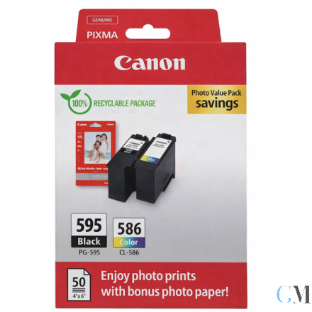 Original Canon 7171C004/PG-595/CL-586 Tintenpatrone MultiPack schwarz + color + Fotopapier GP-501 6,7ml + 9,9ml VE=2